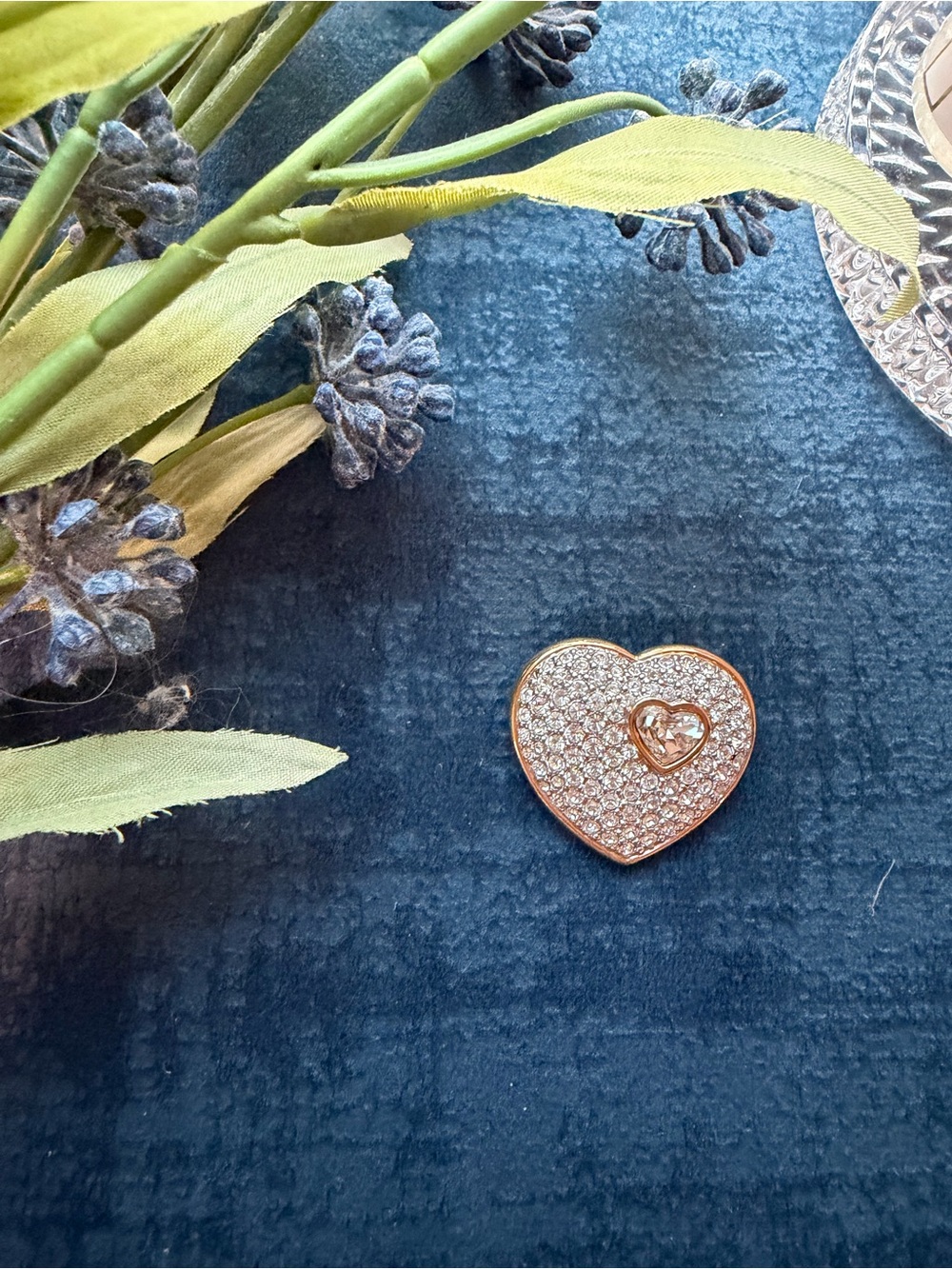 Swarovski Gold Plated Pavé Heart Brooch with Crystal Accent